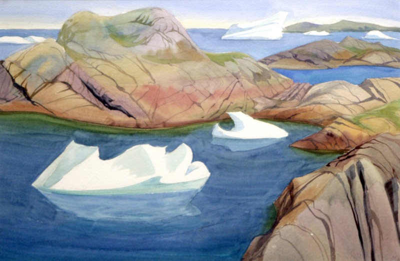 Doris-McCarthy-Icebergs-among-the-Islands-1995-watercolour-on-paper-15x22